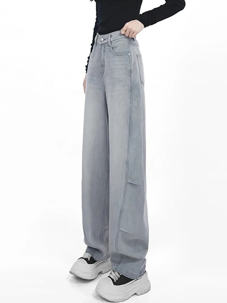 Jeans a Vita Alta a Gamba Larga in Denim da Donna, Nuova Collezione Primavera Estate 2026, Stile alla Moda, Pantaloni a Banana, Stile Coreano Casual
