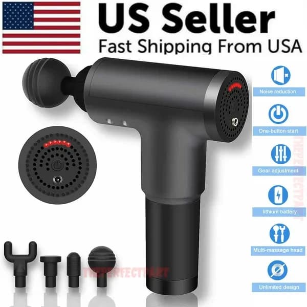 Percussion Massage Gun, Muscular Massage Deep Vibrant Relaxing + 4 Heads