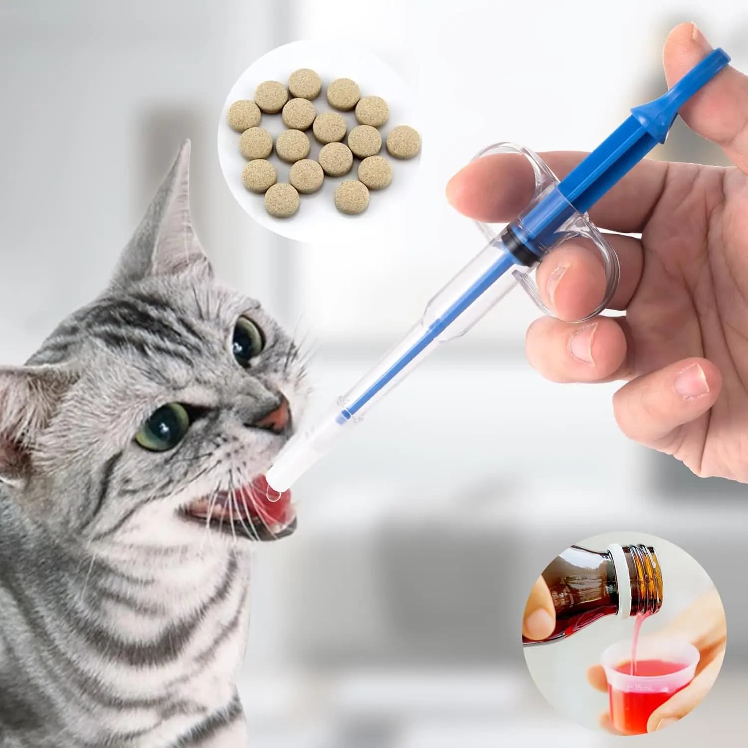 Mangiatoia per medicinali per animali domestici, siringa in silicone per gatti, cani, cuccioli, dispenser per pillole con punte morbide, compressa per pillole per cuccioli di animali domestici, asta di controllo