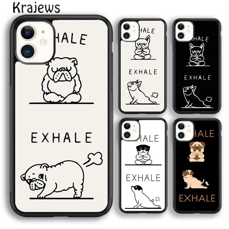 Cover per iPhone 17 Air 16 con design Yoga Bulldog Francese, Bull Jack Russell Terrier, Inalare Espirare, compatibile con 15 14 Plus 12 13 Pro Max