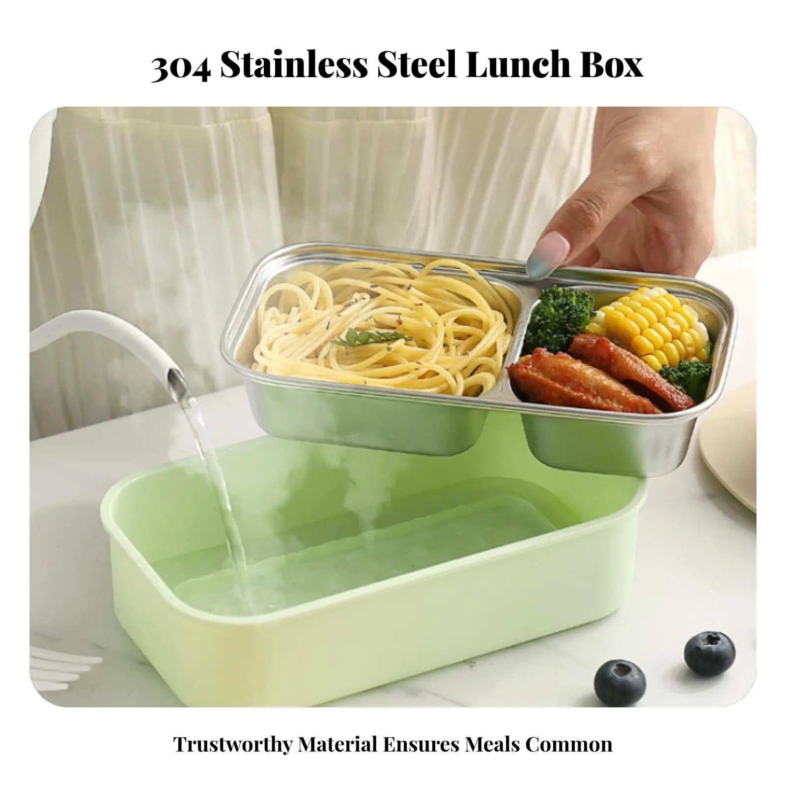 Contenitore Portatile per Pranzo, Scatola Bento in Acciaio Inox 304, Ermetica, Adatta al Microonde per Studenti e Ufficio