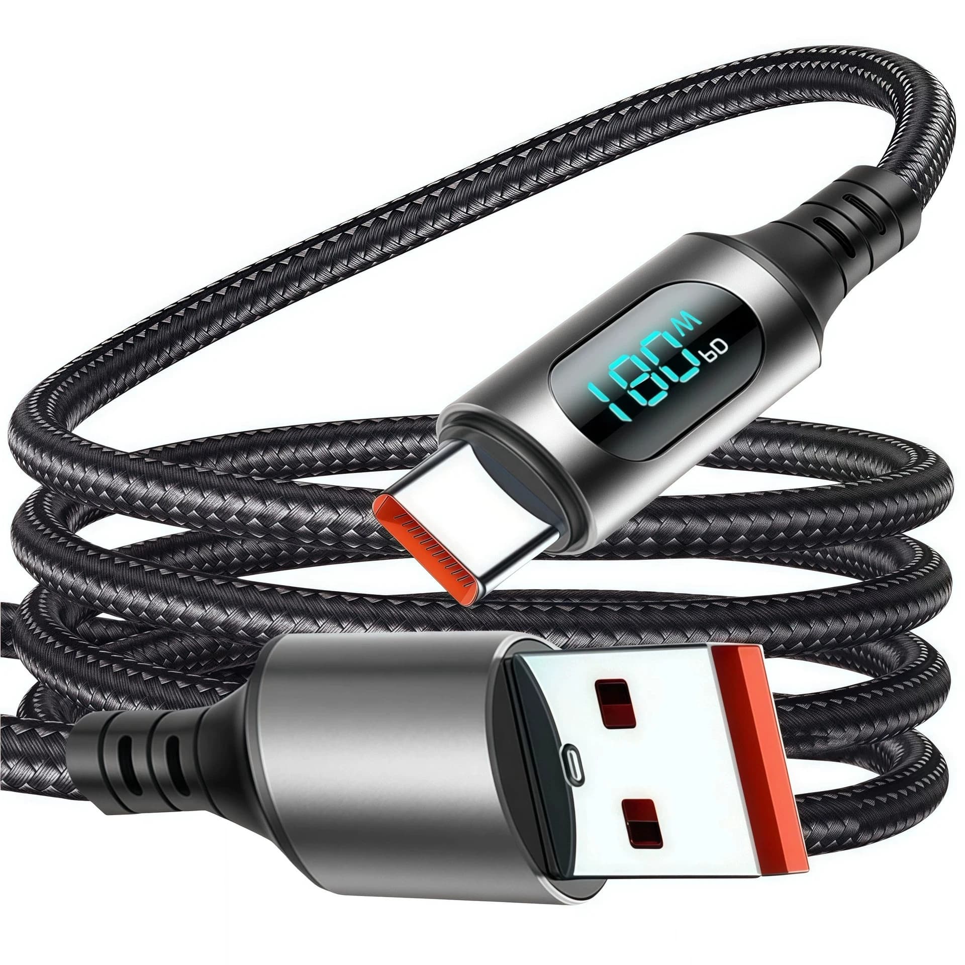 Cavo di Ricarica Rapida 120W Arancione/Nero con Spegnimento Automatico, 1m/2m per Huawei/Honor/Xiaomi, USB-C Intrecciato in Nylon