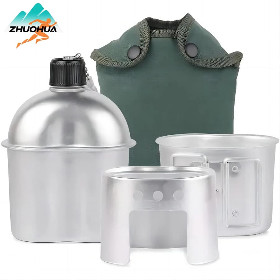 Set Aluminum bottle with Cup and Stove, Military Track for Camping, Survival, Hiking and Backpacking