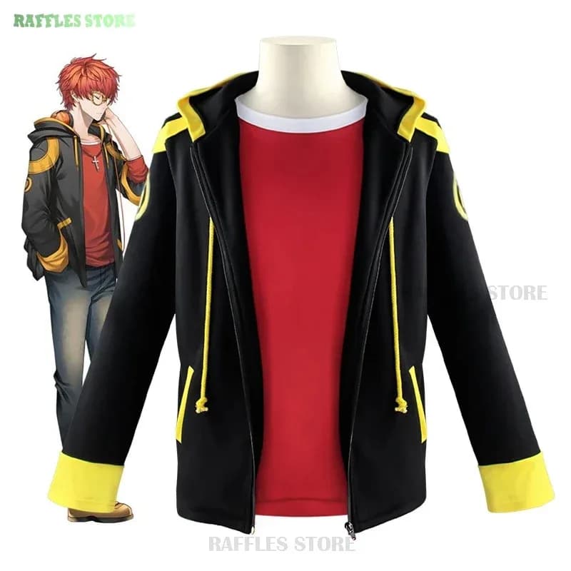 ♥ Nuovo Costume Cosplay Mystic Messenger 707 2026, Parrucca, Cappotto con Cappuccio, T-shirt, Uniforme per Festa di Halloween ♥ ♥ ★