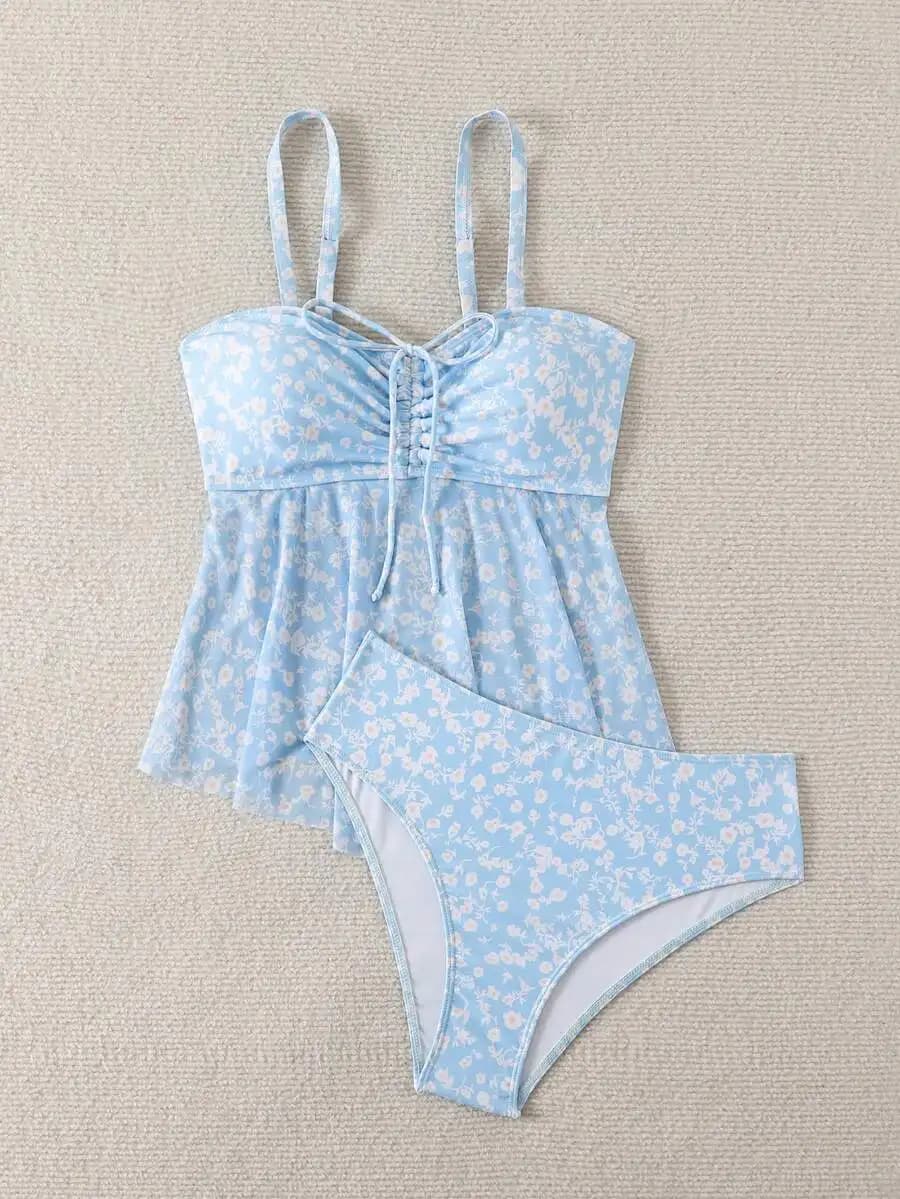 Costume da bagno tankini floreale da donna in due pezzi per le vacanze estive al mare
