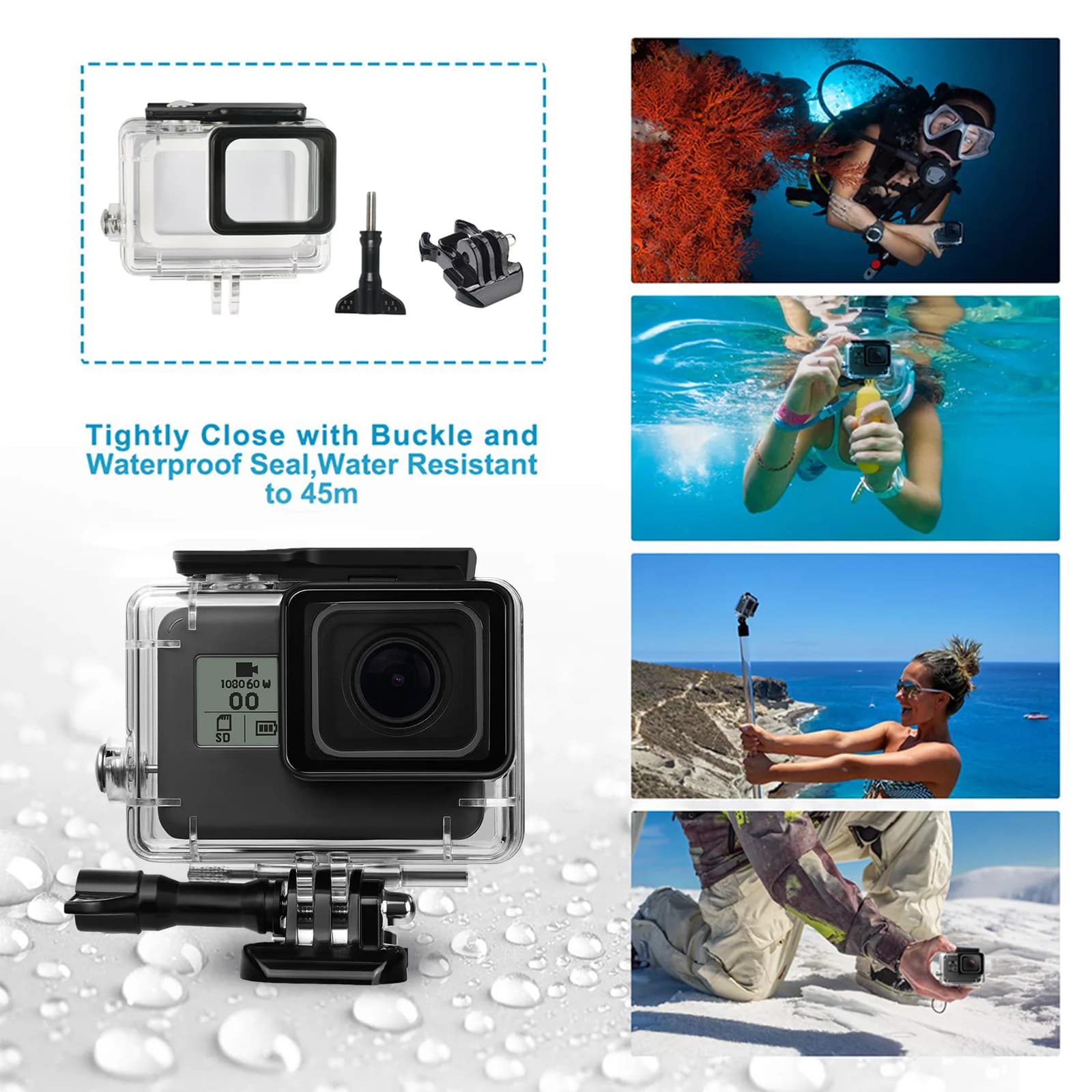 148FT/45M Waterproof Housing Leakproof Underwater Diving Case Camera Protect Case for GoPro 5/6/7 Action Camera Accessories