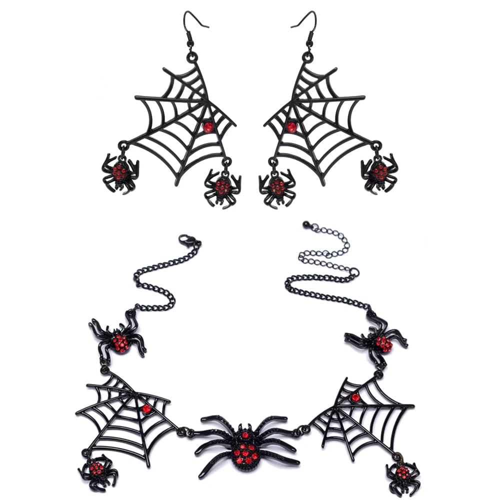 2 pezzi moda personalizzata gotica ragnatela ragno ciondolo collana orecchini per donna set di gioielli per feste punk hip-hop