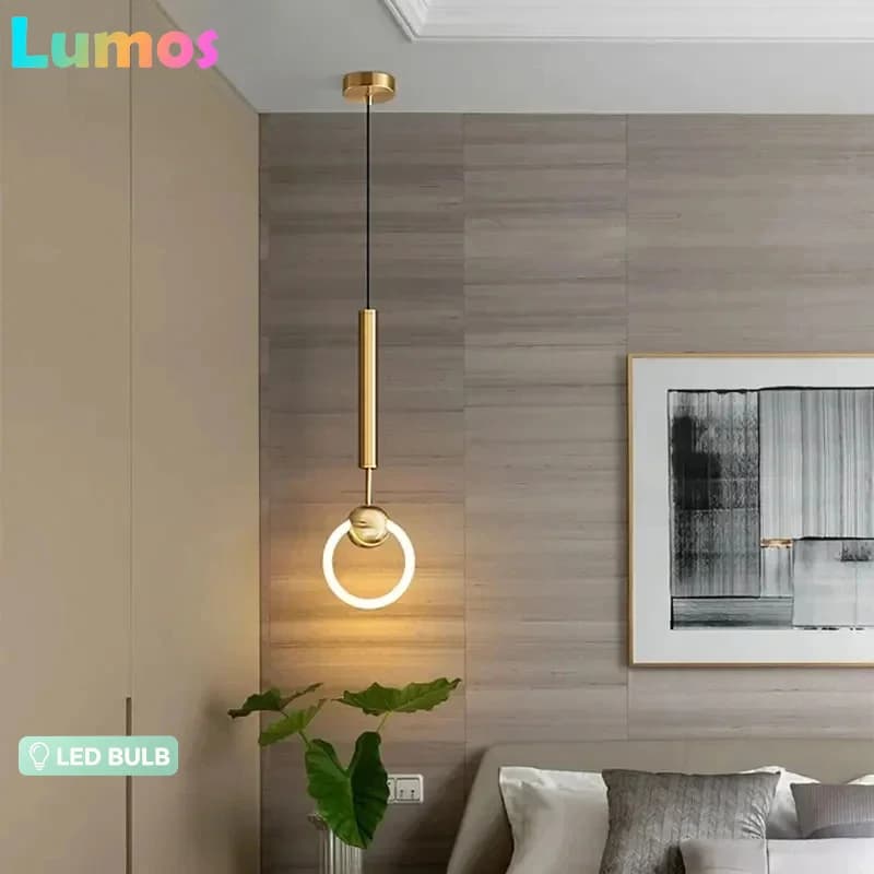 Lampada a Sospensione LED ad Anello A68 Stile Nordico, Lampadario di Lusso Circolare per Sala da Pranzo, Cucina, Isola, Camera da Letto, Decorazione in Nero e Oro