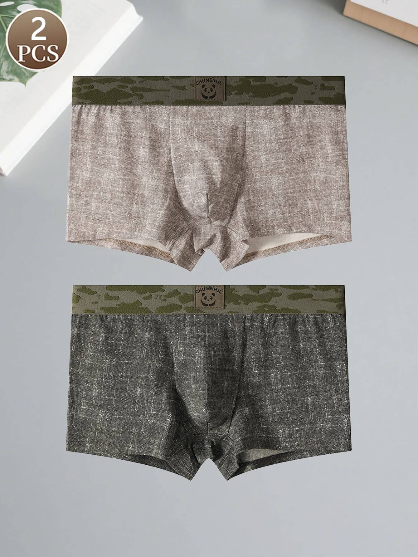 2PCS men's boxer briefs solid color fashionable cotton men's simple casual sports underwear mid waist comfortable men's briefs