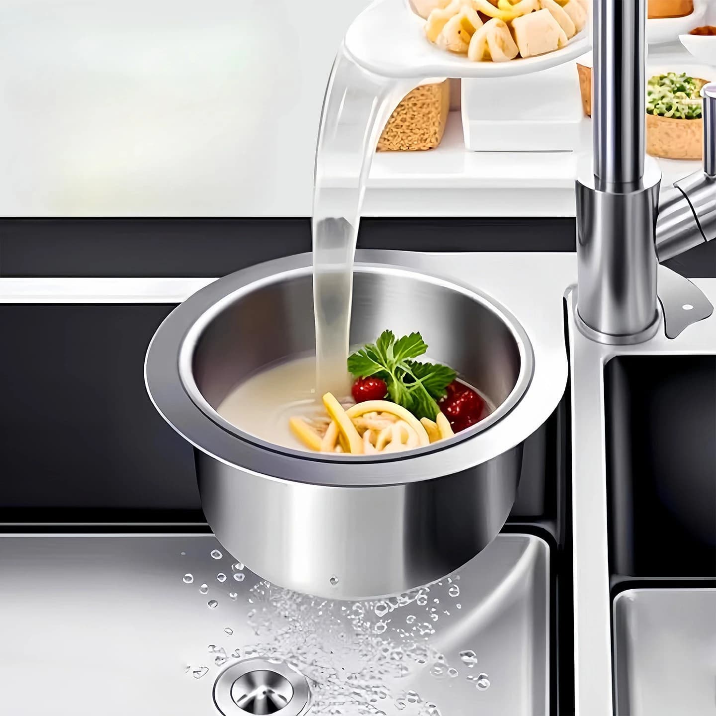 Stainless Steel Kitchen Swan Sink Strainer Basket Hanging Waste Drain Filter Fruit Vegetable Drainer Sponge Rack Storage