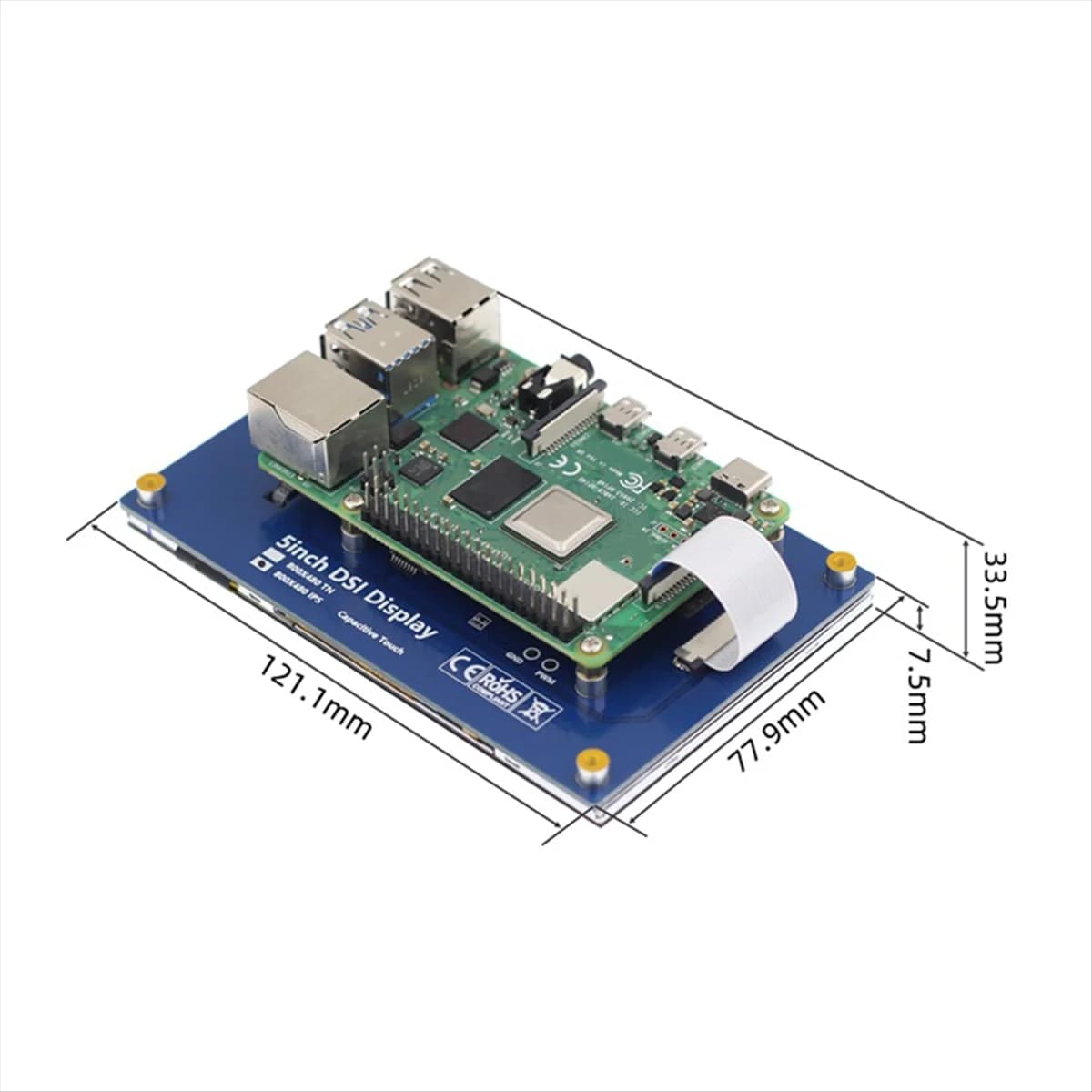 New DSI interface panel with 5 inch Multi-Point Touch QLED display for Raspberry Pi 4B/3B/2B and other full range motherboards