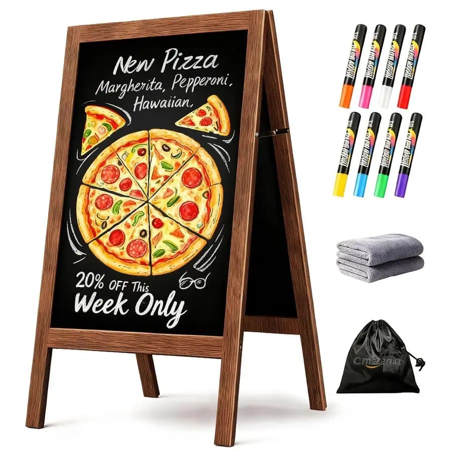 Lavagna a cavalletto extra large per esterni, lavagna a due lati in legno di pino con cerniere resistenti, display bifacciale nero