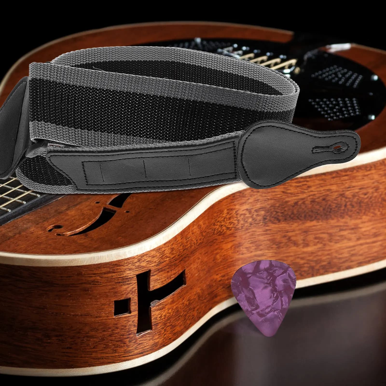 Set di 1 tracolla per chitarra lavabile in acqua a lunga durata, elegante e universale, regolabile, per chitarra folk, elettrica e acustica, con plettri