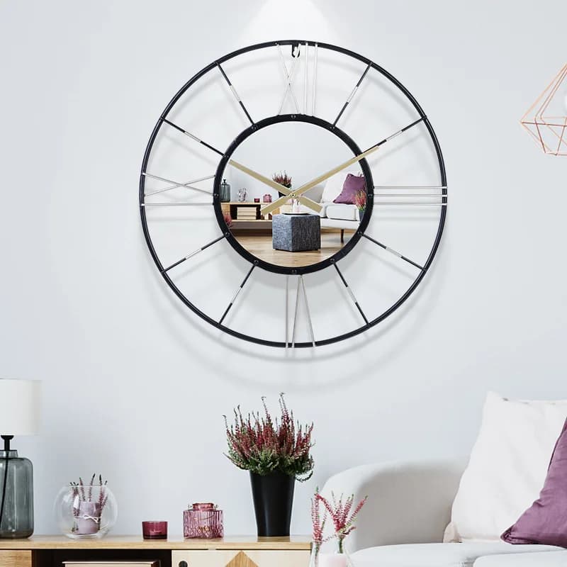 Modern simple clock Home living room decoration clock Fashion creative wrought iron wall clock Light luxury mirror silent wall c