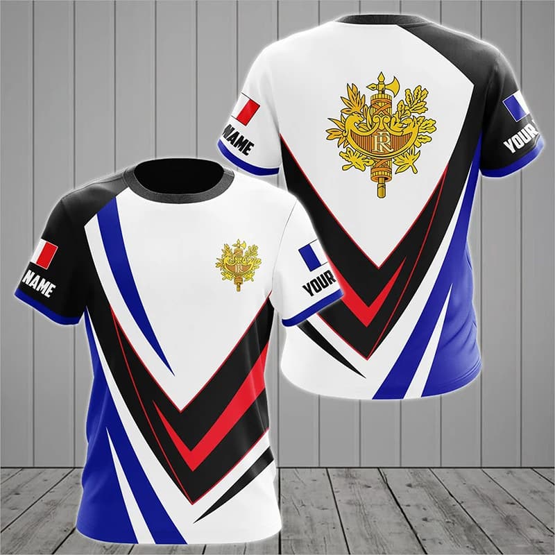 T-shirt Personalizzate con Grafica Bandiera Francese Estiva, Maglie a Maniche Corte con Collo Tondo, Oversize, Stile E-Sports, Abbigliamento Sportivo alla Moda