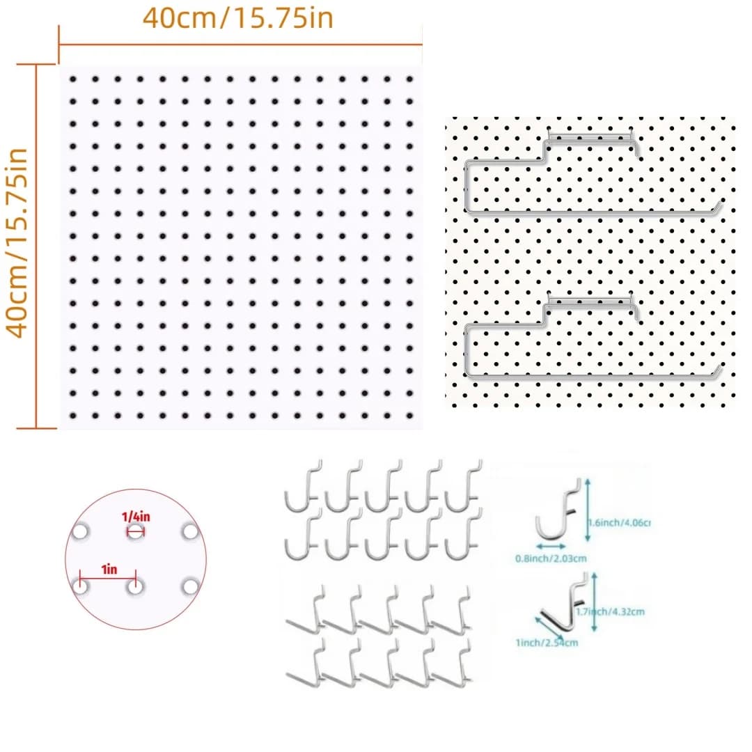 Plastic Wall Pegboard 20pc Metal Hooks 2pc Tissue Holder Peg Board Storage Set For Organizer Desk Space-Saving Storage Panels