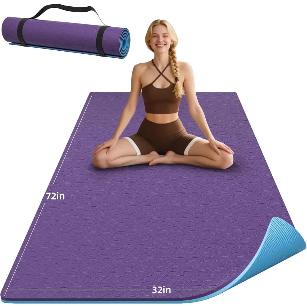 Tappetino Yoga Extra Spesso Antiscivolo 10mm, Doppio Strato con Cinghia per Yoga, Pilates e Allenamenti a Terra