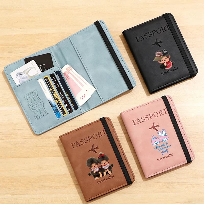 Porta passaporto RFID Monchhichi per donna e uomo, portafoglio da viaggio, grazioso organizer per documenti, porta documenti portatile impermeabile, porta passaporto nuovo