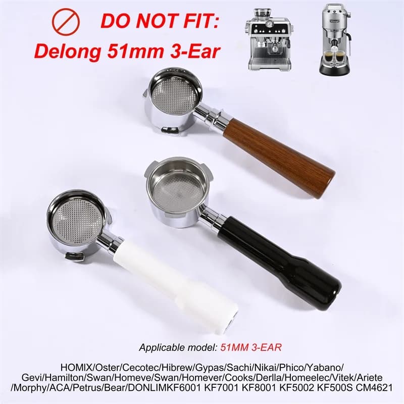 Portafiltro per caffè a 2 orecchie da 51 mm per Delonghi EC200/EC221/ECP33.21/ECO310 Portafiltro senza fondo in acciaio inossidabile con cestino da 2 tazze