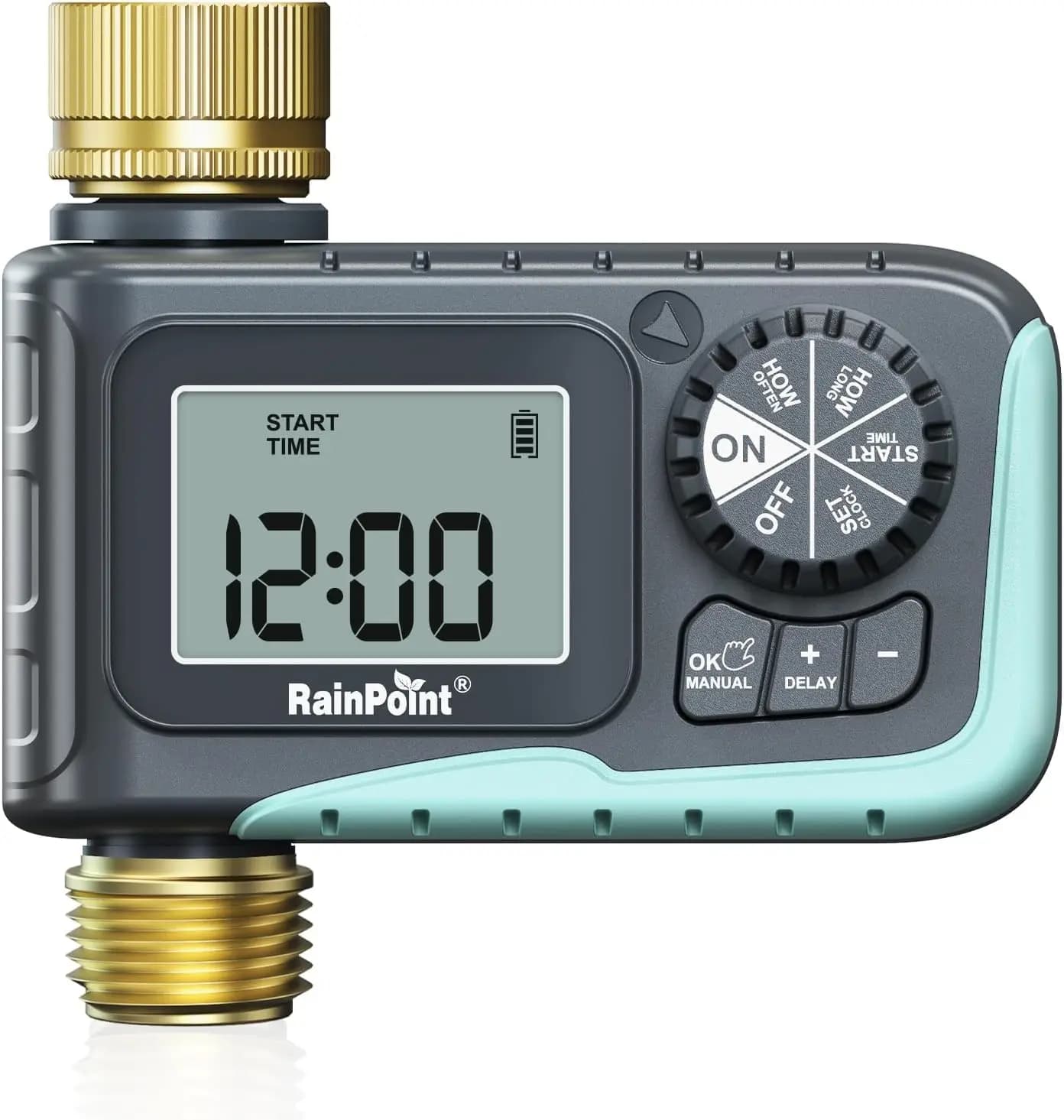 Brass Inlet & Outlet Sprinkler Timer, Programmable Watering Timer for Garden Hose, Rain Delay, Manual Mode, Easy Programming, Outdoor Irrigation