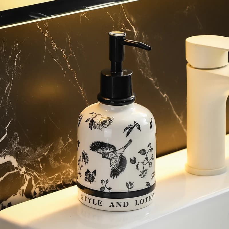 Bottiglia di disinfettante per le mani antica da 390 ml Bottiglia di shampoo per gel doccia per bagno in ceramica Bottiglia di pressa per lozione Bottiglie separate Dispenser di shampoo