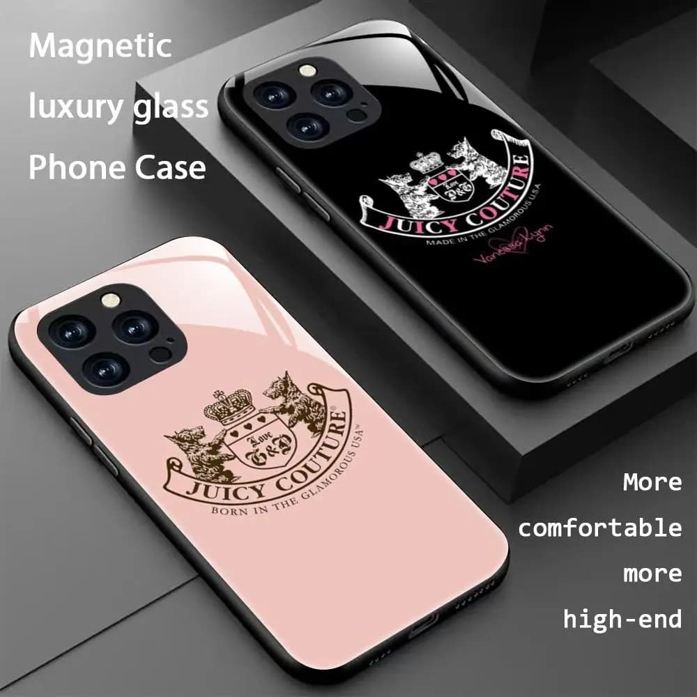 High-end luxurious Phone Case For iPhone 17 16 15 14 13 12 11 X XR XS 8 Plus Mini Pro Max J-JuicyES Glass Magnetic Phone Case