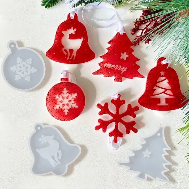 New Year Resin Molds For DIY Pendant Jewelry Small Bell Christmas Tree Elk Silicone Mold Crystal Epoxy Resin Mold Craft Supplies