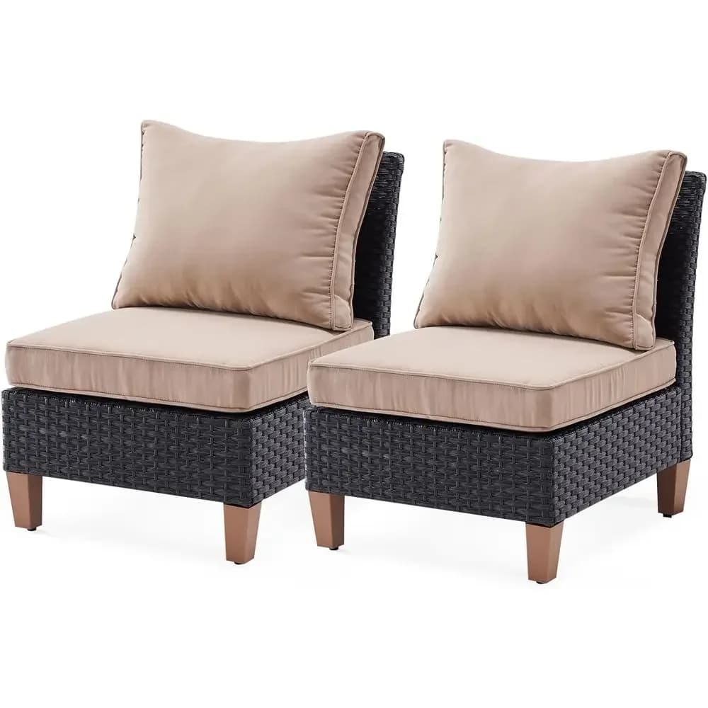 Set di mobili da giardino in 2 pezzi, divano componibile con cuscini, sedie e divano in vimini per esterni per spazi da giardino personalizzabili