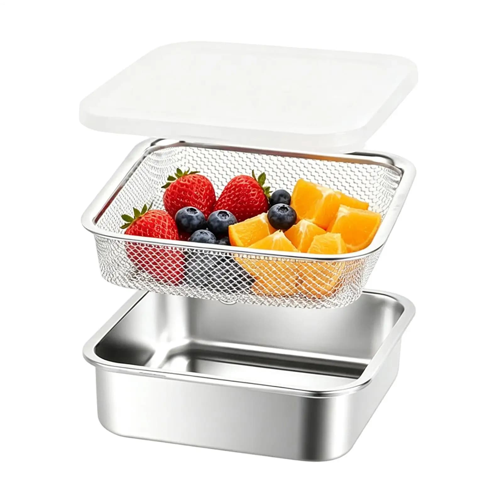 Contenitore per il pranzo con colino in acciaio inossidabile, a tenuta stagna, impilabile, per frutta, verdura, insalata, dispensa della cucina