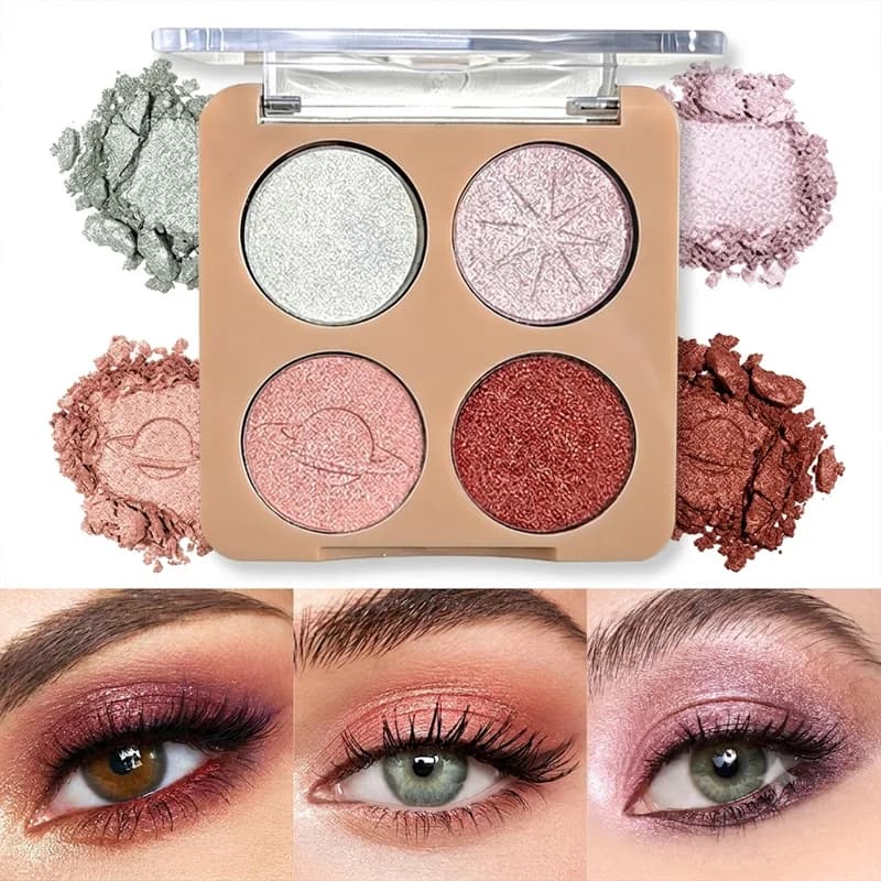 JUJU DREAM Glazed Moon 4 Color Eyeshadow Palette All Shimmer Glitter Waterproof Long Lasting Mini Eye Makeup Cosmetics
