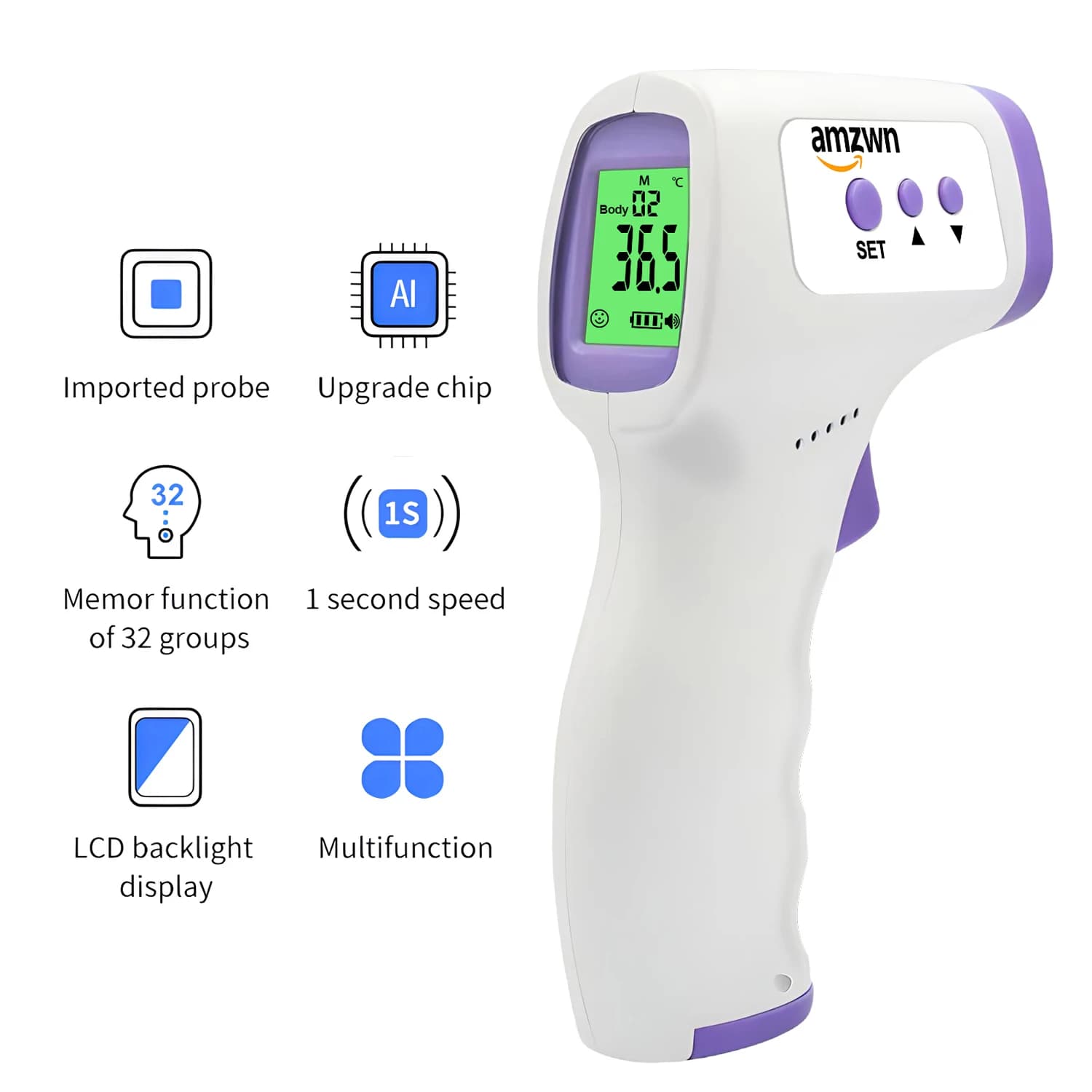 Infrared Thermometer – Digital LCD IR contactless for children and adults, rapid measurement of body temperature of fever, pulse oxymeter