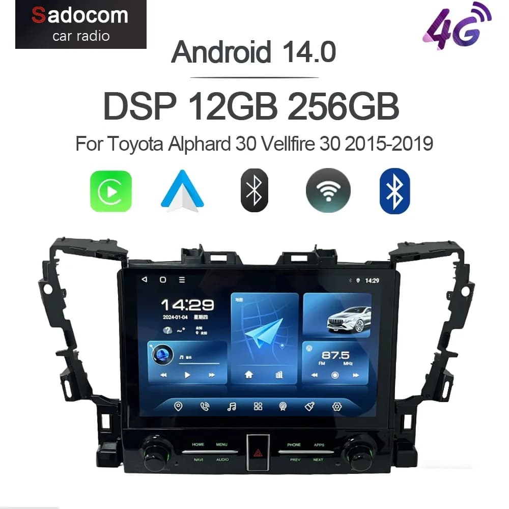 Autoradio CarPlay 11.6\" Android 15 8 Core 12GB RAM 256GB ROM GPS Multimediale per Toyota Alphard 30 Vellfire 30 2015-2019