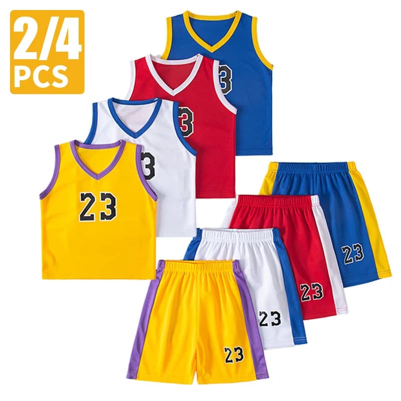2/4 pezzi di tuta sportiva estiva per bambini ad asciugatura rapida ragazzi gilet da corsa ragazze pantaloncini casual Joker maniche corte traspiranti