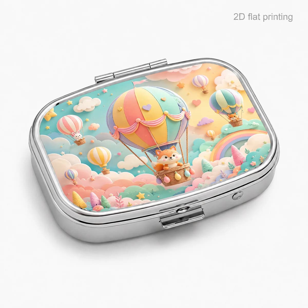 Single pack, flat print, cute pet cloud hot air balloon design, portable square moisture-proof box, daily travel storage box, storage box for vitamins and supplements, small jewelry storage box, waterproof storage box, very suitable for holidays