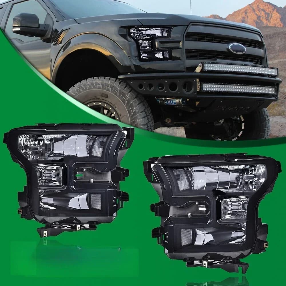 Fari Anteriori Sostitutivi con Alloggiamento Nero e Angoli Trasparenti per Ford F150 15-17