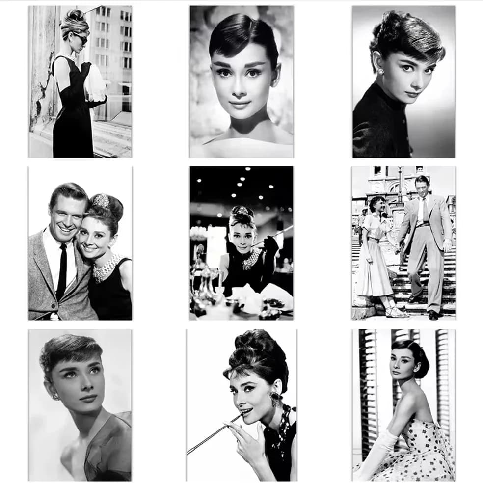 Black and White Photo Art Audrey Hepburn Canvas Painting Nordic Posters And Prints Wall Picture For Living Room Salon Wall De