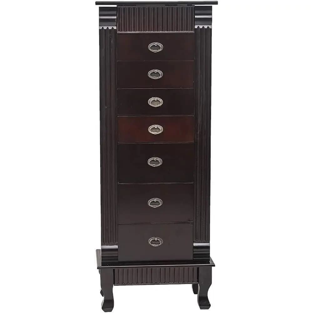 Vintage Wooden Standing Armoire with Mirror and Drawers for 5-7 Dresses