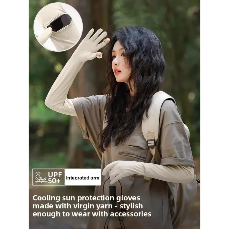 Ice Silk Anti UV Long Arm Sleeves Non Slip Integrated Sun Gloves for Women Driving Cycling Summer Outdoor Daily Travel
