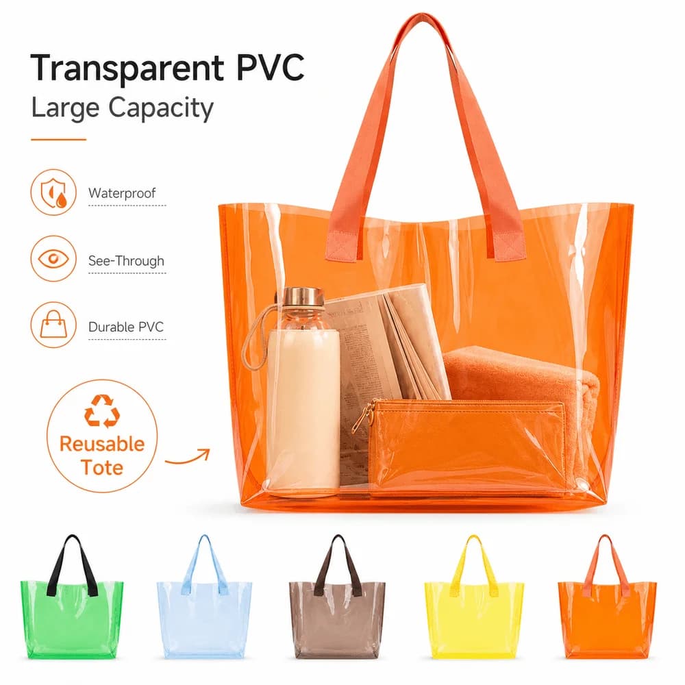New PVC Transparent Bag Jelly Color Reusable Shoulder Bag Solid Handbag Outdoor Travel