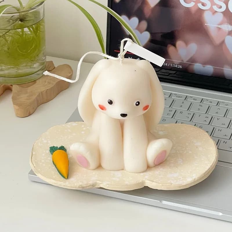 Silicone Candle Print with Rabbit Seated 3D Nice Animal Rabbit Gesso Resin Sapone Candle Supplies Home Decoration Wedding Gifts