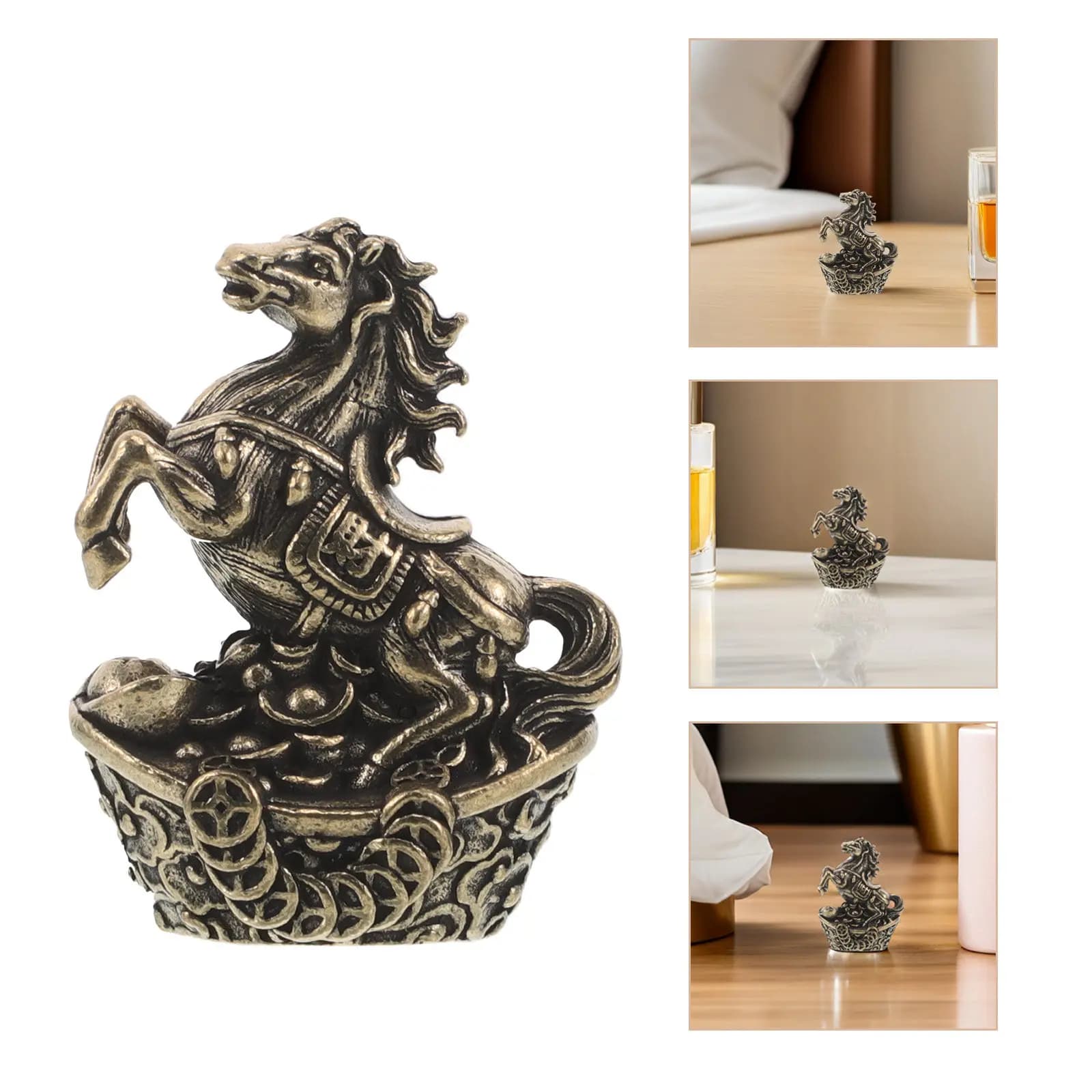 Statua di Cavallo Cinese in Ottone, Porta Incenso Decorativo, Bruciatore per Bastoncini, Ornamento Zodiacale Feng Shui Anno del Cavallo 2026, Attrazione della Ricchezza
