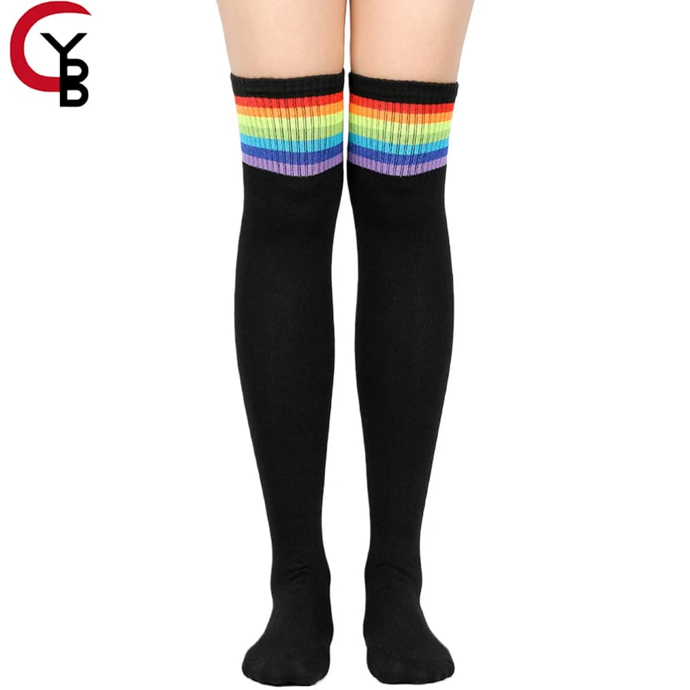 YANBIGUO 1 paio di calzini arcobaleno alti alla coscia sopra i calzini al ginocchio calza per stivali lunghi lavorati a maglia, per escursionismo, skate, corsa, cosplay, ginnastica