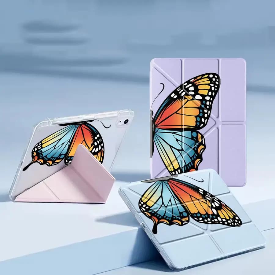 Holder Cover Tablet Case For iPad Mini 6 7 Pro 11th 10th 9th 8th 12 Air 4 5 M3 M2 M4 11inch Pro 2025 Y-Fold Gradient Butterfly