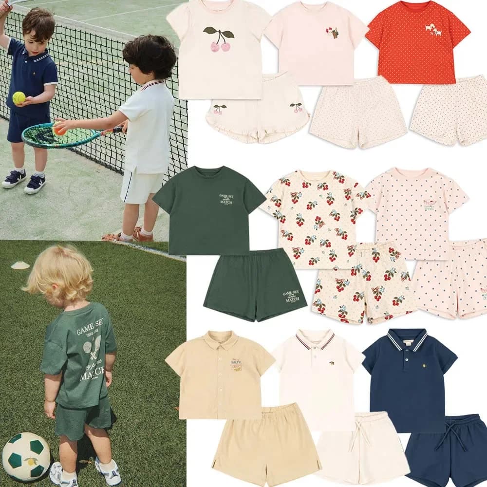 Nuovo Set Estivo 2026 per Bambini Stile KS: Top a Maniche Corte a Pois + Pantaloncini - Completo Moda
