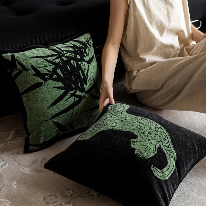 Fodera per cuscino di lusso leggera classica cinese Fodere per cuscini jacquard verde scuro nero Federa per la casa ispirata al design decorativo
