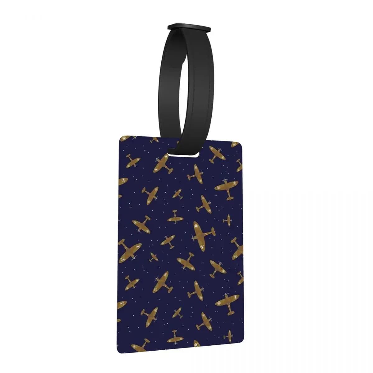 Spitfire Aerei da guerra in volo su blu navy Etichette per bagagli Valigia Moda Bagagli Etichetta d'imbarco Porta etichette ID Nome Indirizzo