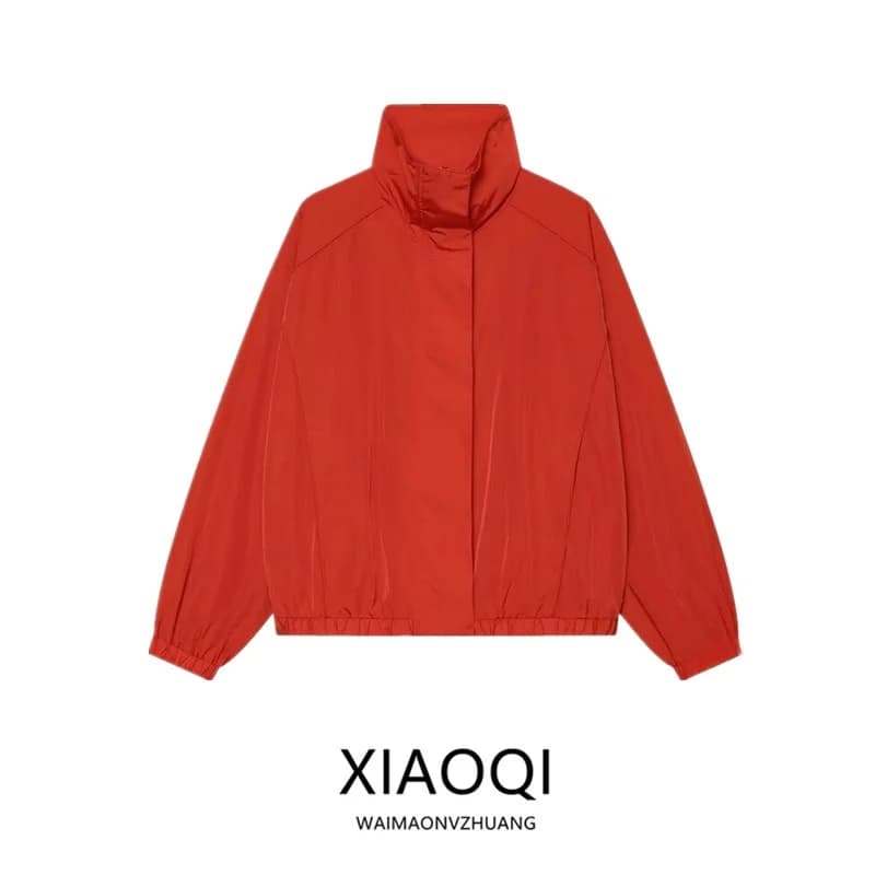 Summer 2026 Women's Loose Fit Zipper Stand Collar Sporty Jacket Outerwear Commute Style Long Sleeve Short Length Other Material