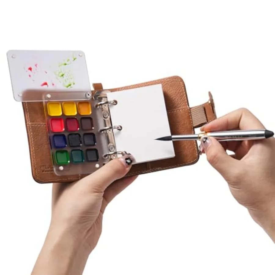 Watercolor Sketchbook Set Refillable 12-Color Travel Paints Kit and 100% Cotton Cold Press 20 Sheets Art Journal with Dual-Tip