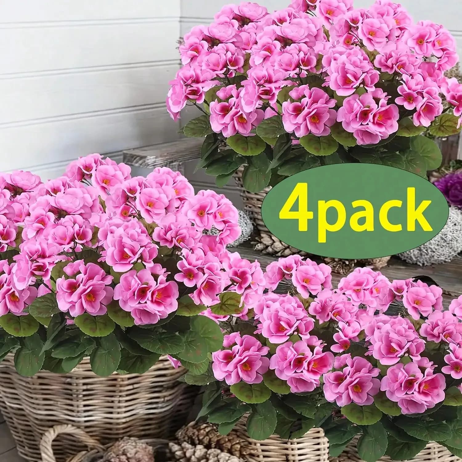 1/2/4Pcs Artificial Flowers Bouquet With Green Foliage Indoor Outdoor Garden Porch Patio Window Box Decor Hanging Planter
