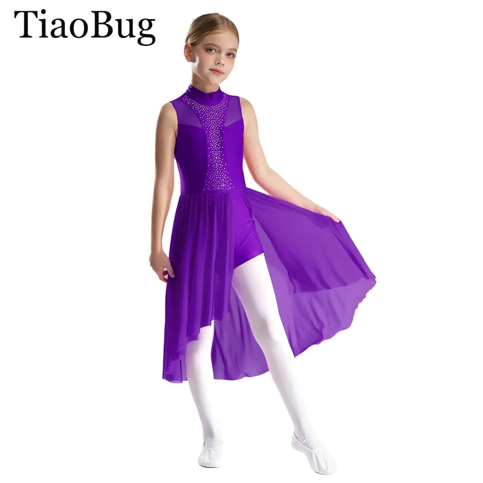 Vestito da Danza per Bambine, Ginnastica, Balletto, Danza Lirica, Senza Maniche, con Strass, per Pattinaggio Artistico, Abbigliamento Moderno per Danza Contemporanea
